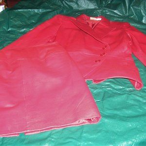 Women's 100% Red Leather Jacket and Matching Skirt
